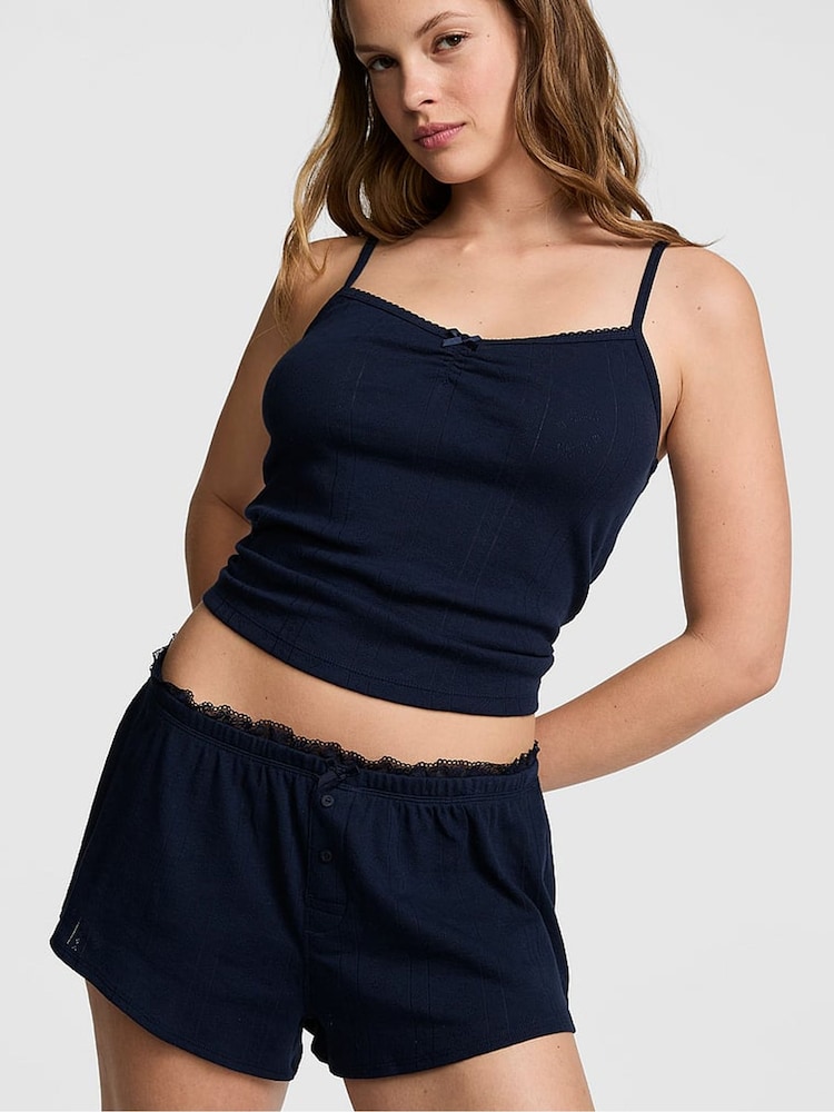 Victoria's Secret Pink Noir Navy Blue Pointelle Short Pyjama Bottoms - Image 1 of 2 Victoria's Secret Pink Noir Navy Blue Pointelle Short Pyjama Bottoms - Image 1 of 2