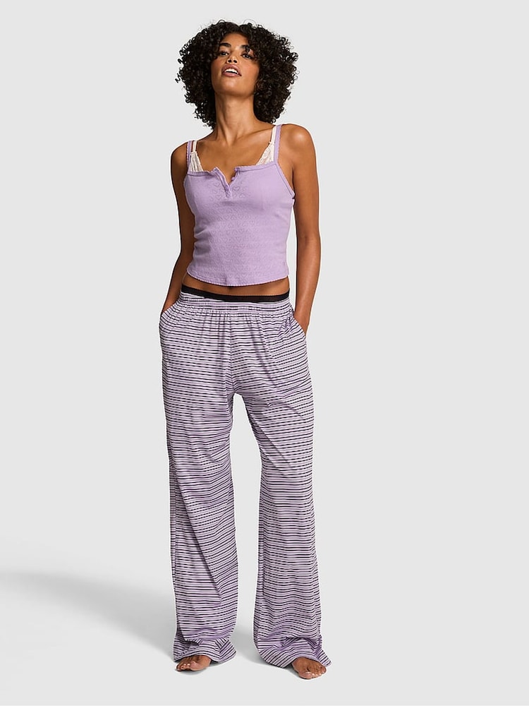 Victoria's Secret Pink Violet Purple Stripes Jersey Long Pyjama Bottoms - Image 1 of 2