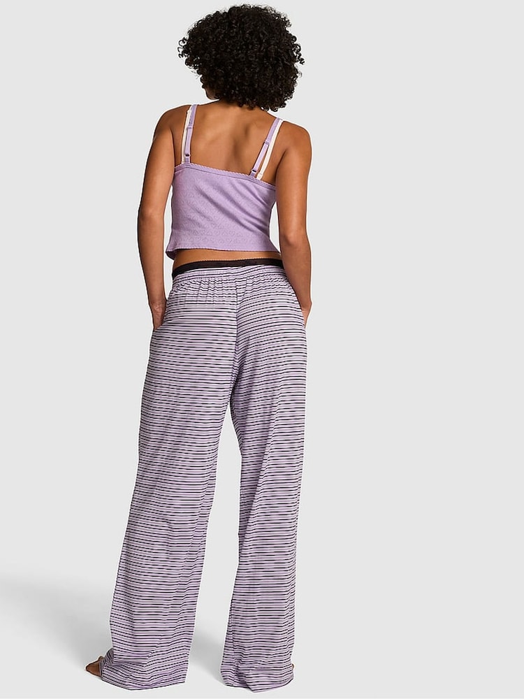 Victoria's Secret Pink Violet Purple Stripes Jersey Long Pyjama Bottoms - Image 2 of 2