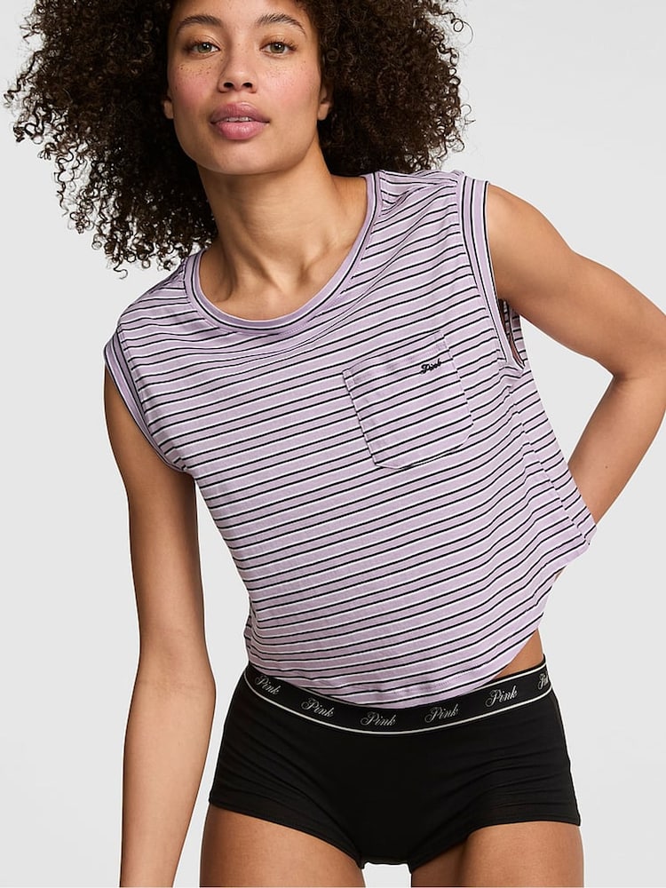 Victoria's Secret Pink Violet Purple Stripes Jersey Pyjama Top - Image 1 of 2