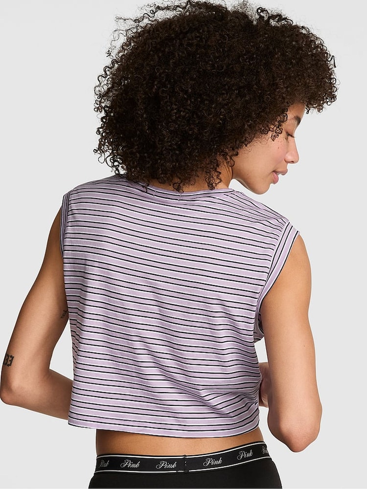 Victoria's Secret Pink Violet Purple Stripes Jersey Pyjama Top - Image 2 of 2