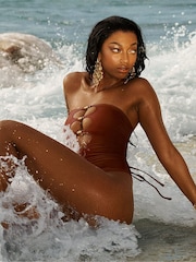 Victoria's Secret Dark Chili Cheetah Brown Reversible Cutout Strapless Swimsuit - Image 1 of 4