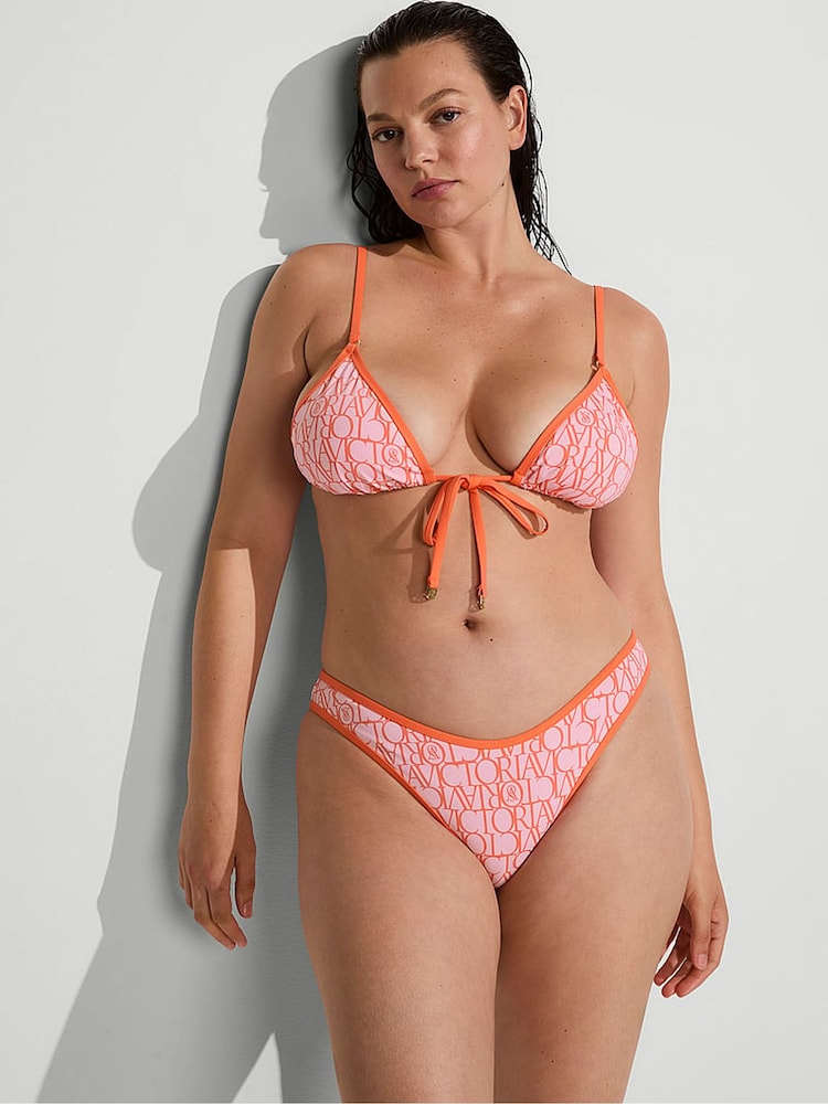 Victoria's Secret Coral Pink Logo Tie Front Triangle Bikini Top - Image 2 of 2 Victoria's Secret Coral Pink Logo Tie Front Triangle Bikini Top - Image 2 of 2