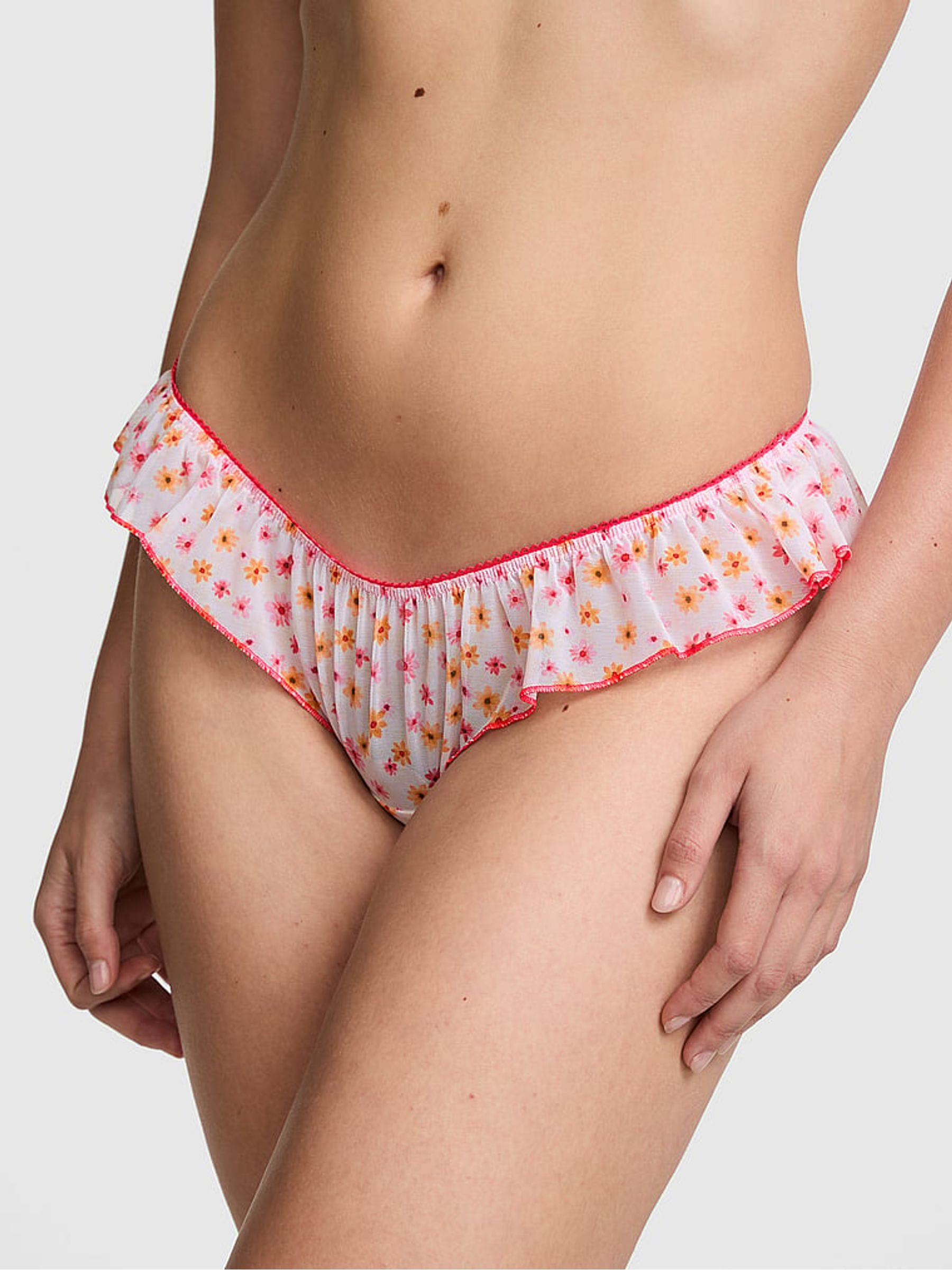 Victoria's Secret PINK White Floral Tanga Mesh Knickers
