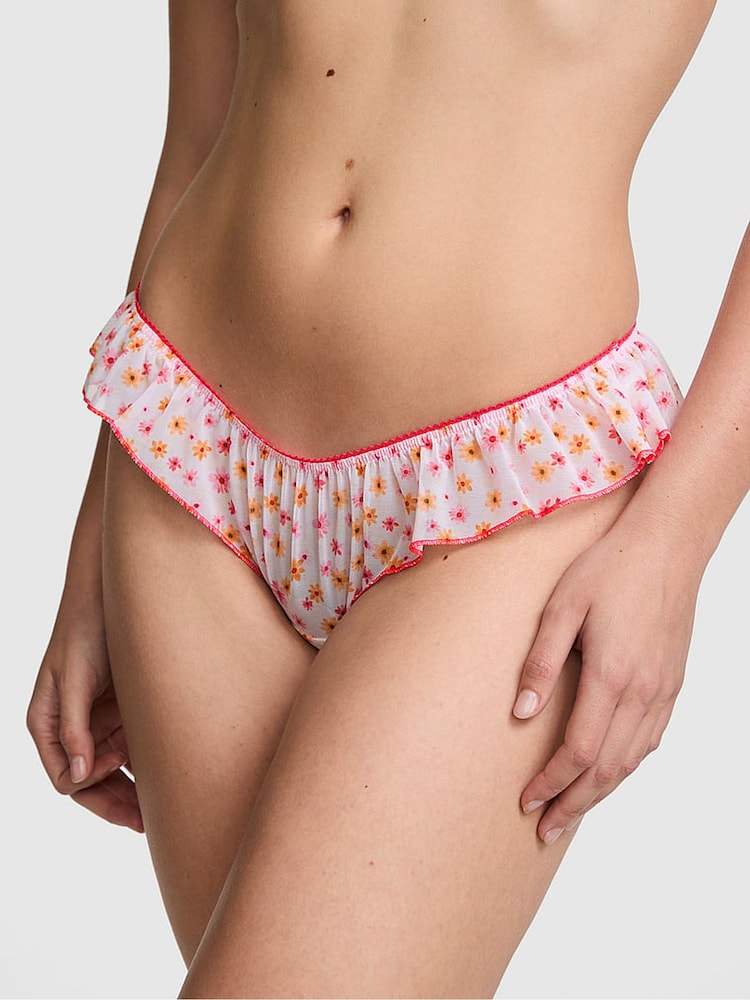 Victoria's Secret Pink White Floral Tanga Mesh Knickers - Image 1 of 2