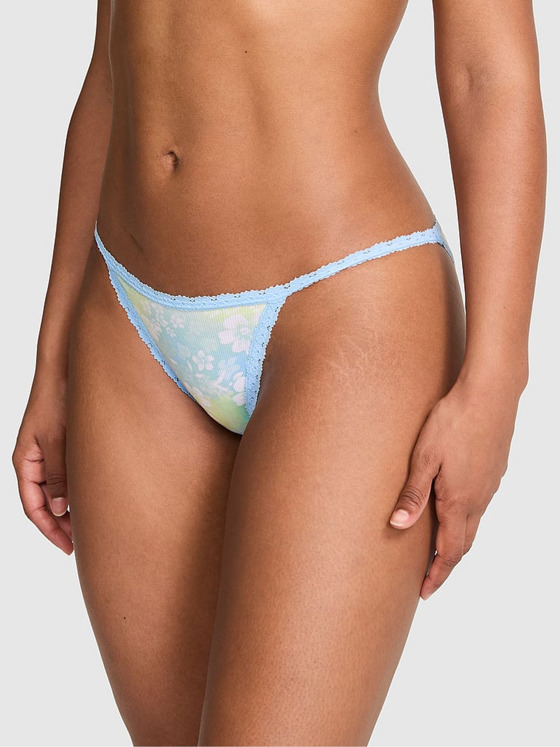 Victoria's Secret PINK Blue Dancer Hibiscus Bikini Lace Trim Rib Knickers