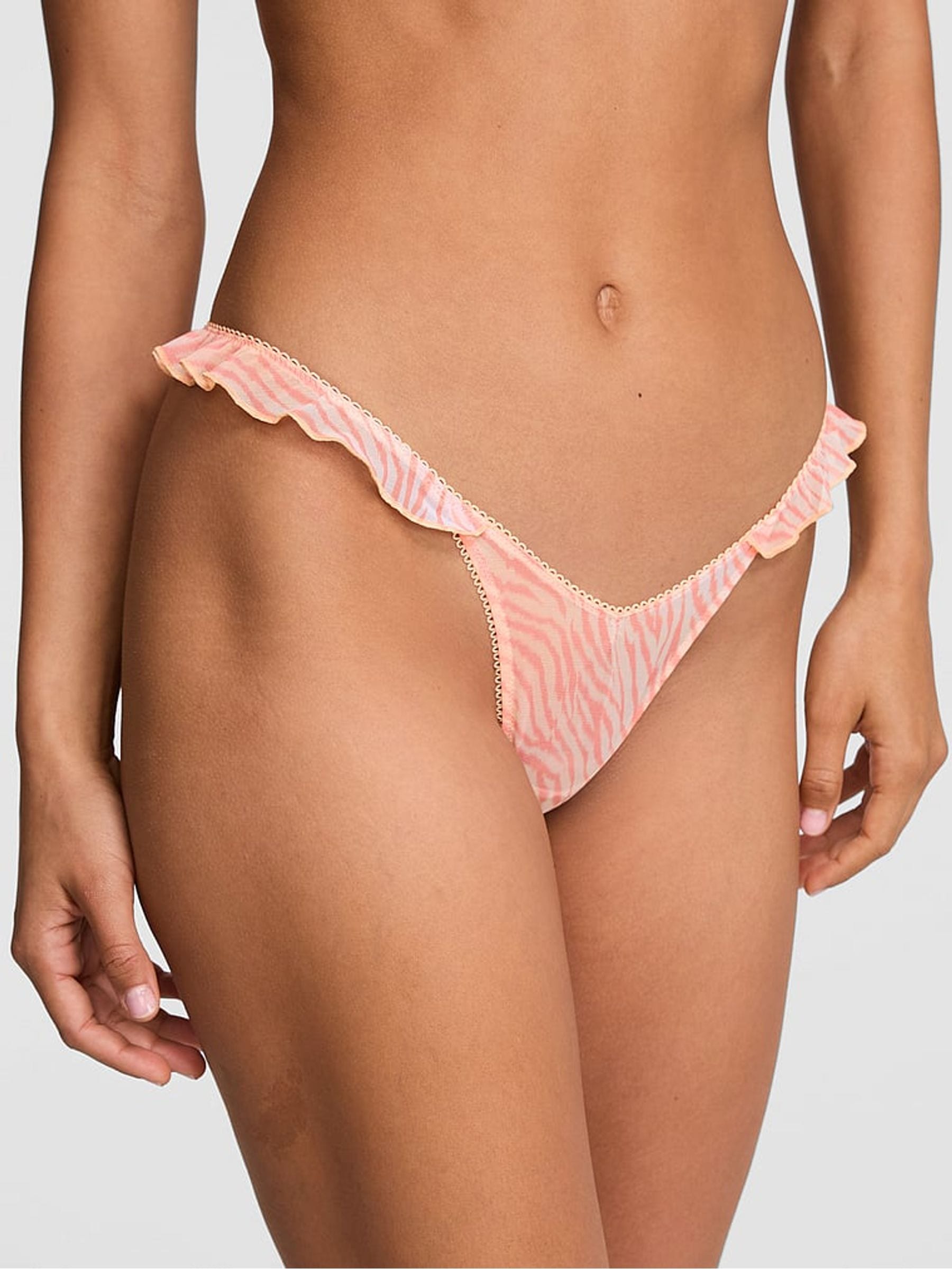 Victoria's Secret PINK Orange Zebra Print Thong Mesh Knickers