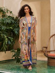 Lipsy Placement Print Beach Cover Up Tie Waist Maxi Kimono - 图片1 / 5