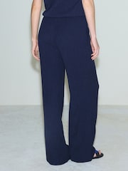 Navy Blue Textured Wide Leg Trousers - Image 3 of 4