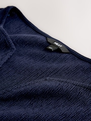 Navy Blue Short Sleeve Texture Notch Neck Bubblehem Top - Image 6 of 7