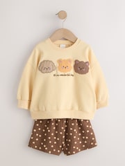 Chocolate Brown Bear Crew Neck Sweatshirt & Shorts Set (3mths-7yrs) - Image 1 of 5