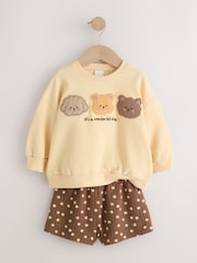 Chocolate Brown Bear Crew Neck Sweatshirt & Shorts Set (3mths-7yrs) - Image 2 of 5