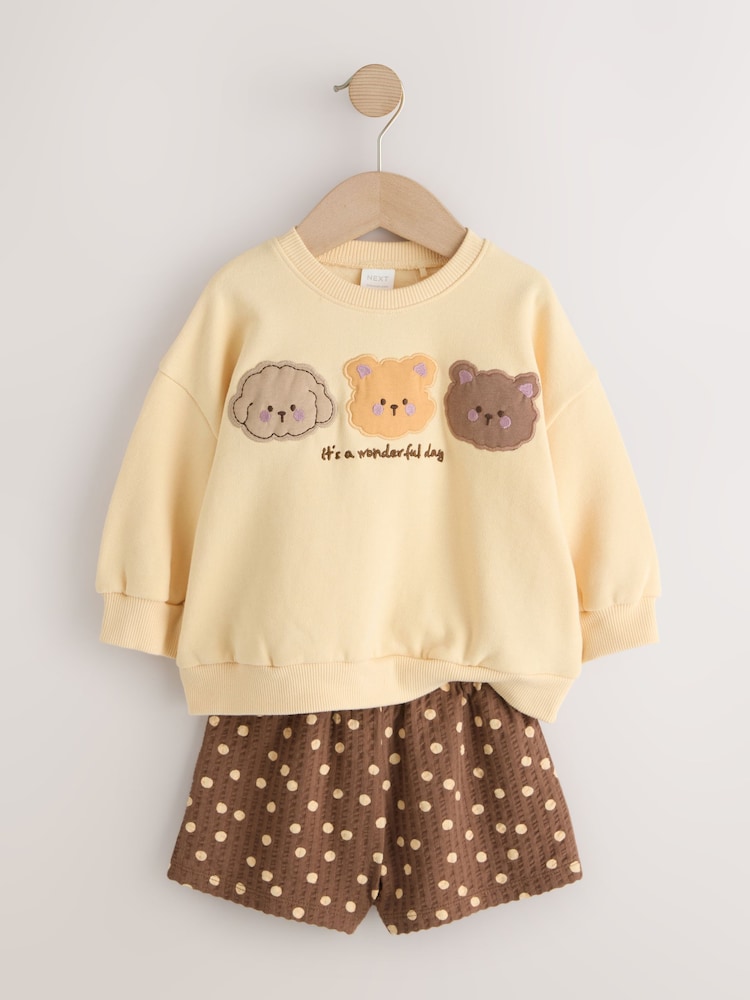 Chocolate Brown Bear Crew Neck Sweatshirt & Shorts Set (3mths-7yrs) - Image 2 of 5 Chocolate Brown Bear Crew Neck Sweatshirt & Shorts Set (3mths-7yrs) - Image 2 of 5