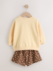 Chocolate Brown Bear Crew Neck Sweatshirt & Shorts Set (3mths-7yrs) - Image 3 of 5