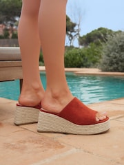 Linzi Orange Espresso Espadrille Mule Sandals - Image 1 of 6