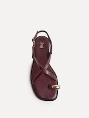 Linzi Red Mist Strappy Flat Sandals With Toe Ring - Image 4 of 5