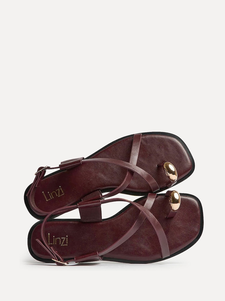 Linzi Red Mist Strappy Flat Sandals With Toe Ring - Image 5 of 5