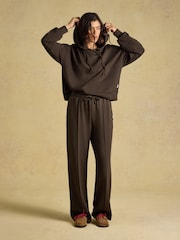 Joules Chocolate Brown Super Soft Pull On Smart Wide Leg Joggers - Image 2 of 5