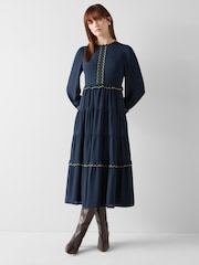 LK Bennett Navy Blue Carly Scallop Detai Tiered Dress - Image 3 of 4