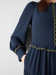 LK Bennett Navy Blue Carly Scallop Detai Tiered Dress - Image 4 of 4