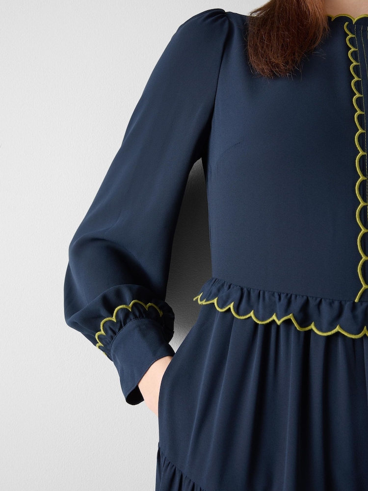 LK Bennett Navy Blue Carly Scallop Detai Tiered Dress - Image 4 of 4