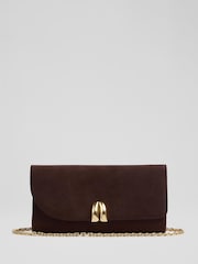 LK Bennett Chocolate Brown Florence Suede Clutch Bag - Image 1 of 3