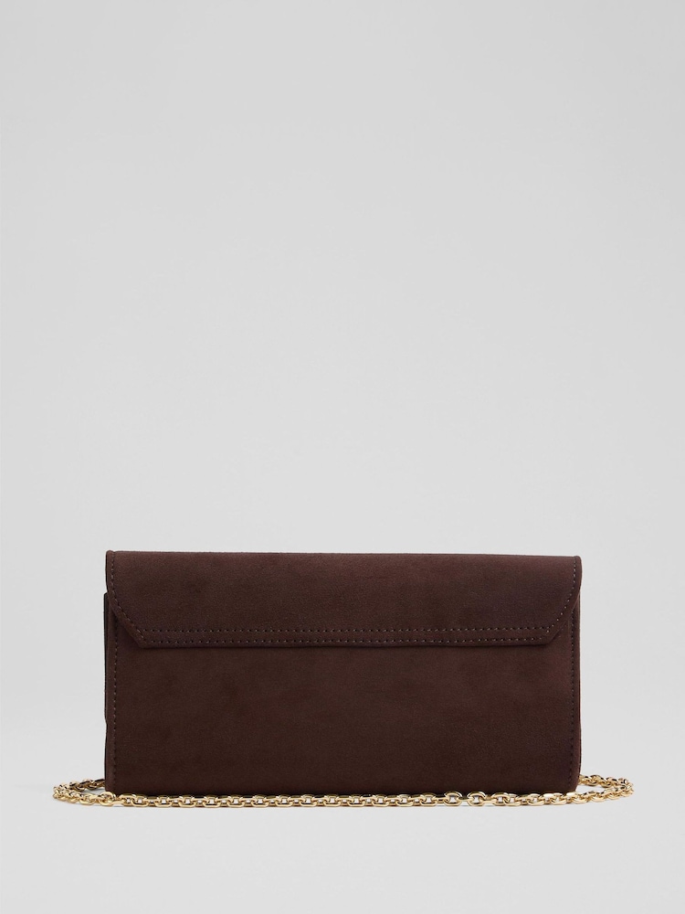 LK Bennett Chocolate Brown Florence Suede Clutch Bag - Image 2 of 3