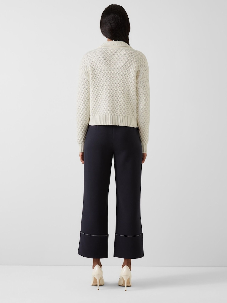 LK Bennett Cream Clo Pearl Knitted Cotton Cardigan - Image 2 of 3 LK Bennett Cream Clo Pearl Knitted Cotton Cardigan - Image 2 of 3