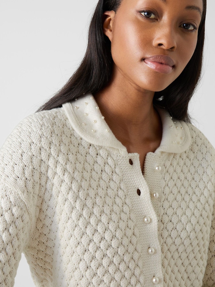 LK Bennett Cream Clo Pearl Knitted Cotton Cardigan - Image 3 of 3 LK Bennett Cream Clo Pearl Knitted Cotton Cardigan - Image 3 of 3