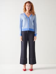 LK Bennett Blue Vella Cotton Stitch Detail Cardigan - Image 1 of 3