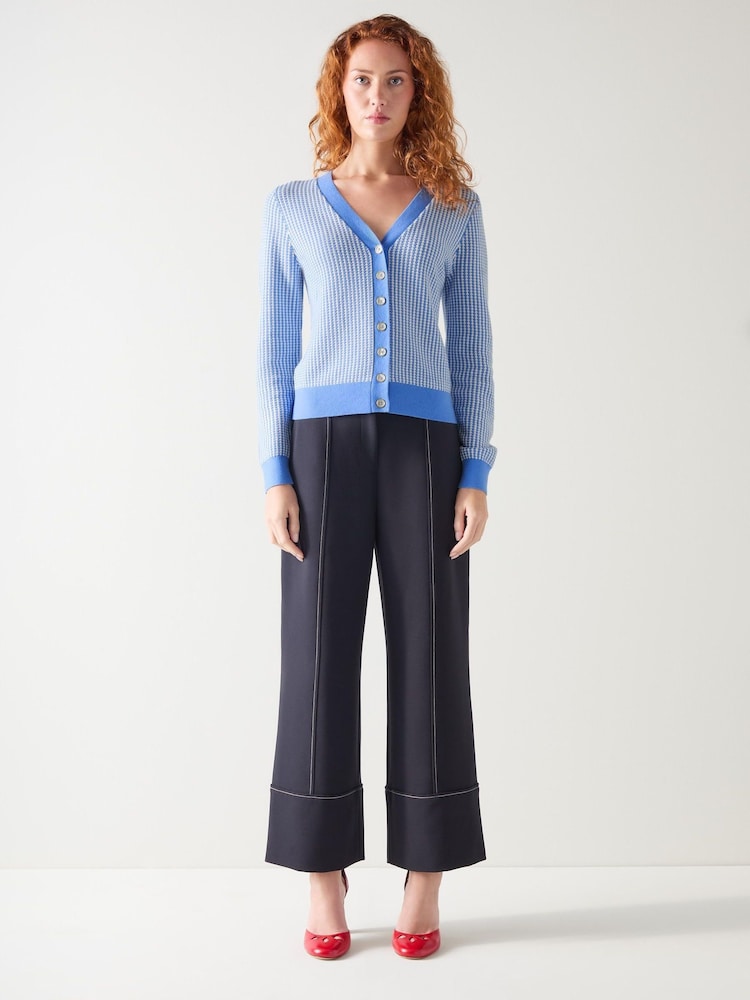 LK Bennett Blue Vella Cotton Stitch Detail Cardigan - Image 1 of 3