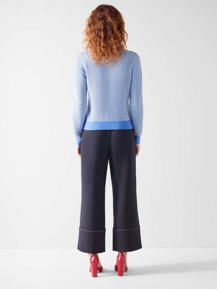 LK Bennett Blue Vella Cotton Stitch Detail Cardigan - Image 2 of 3