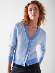 LK Bennett Blue Vella Cotton Stitch Detail Cardigan - Image 3 of 3