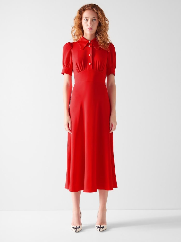 LK Bennett Red Emma Scallop Collar Tea Dress - Image 1 of 3