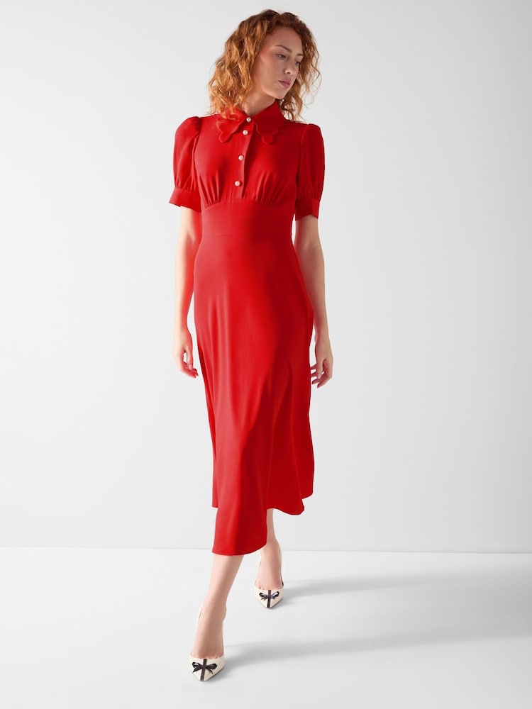 LK Bennett Red Emma Scallop Collar Tea Dress - Image 2 of 3