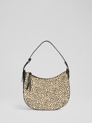 LK Bennett Black Crescent Dalmatian Print Leather Shoulder Bag - Image 1 of 3