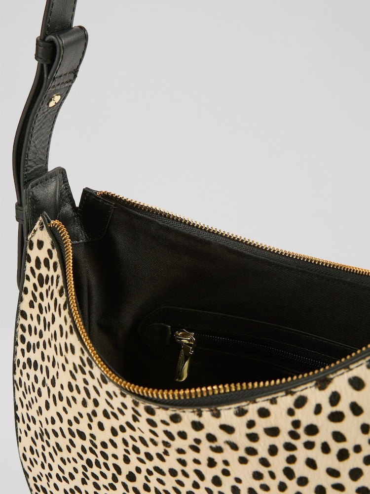 LK Bennett Black Crescent Dalmatian Print Leather Shoulder Bag - Image 2 of 3