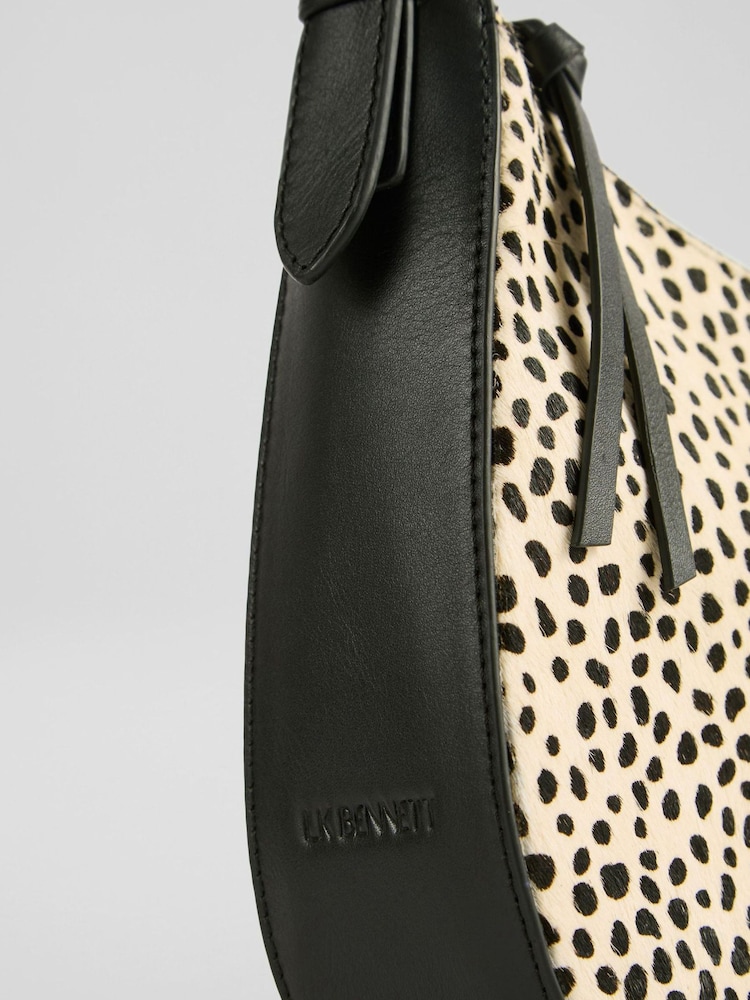 LK Bennett Black Crescent Dalmatian Print Leather Shoulder Bag - Image 3 of 3
