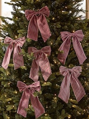 Set of 6 Red Gingham Bow Christmas Baubles - Image 1 of 3