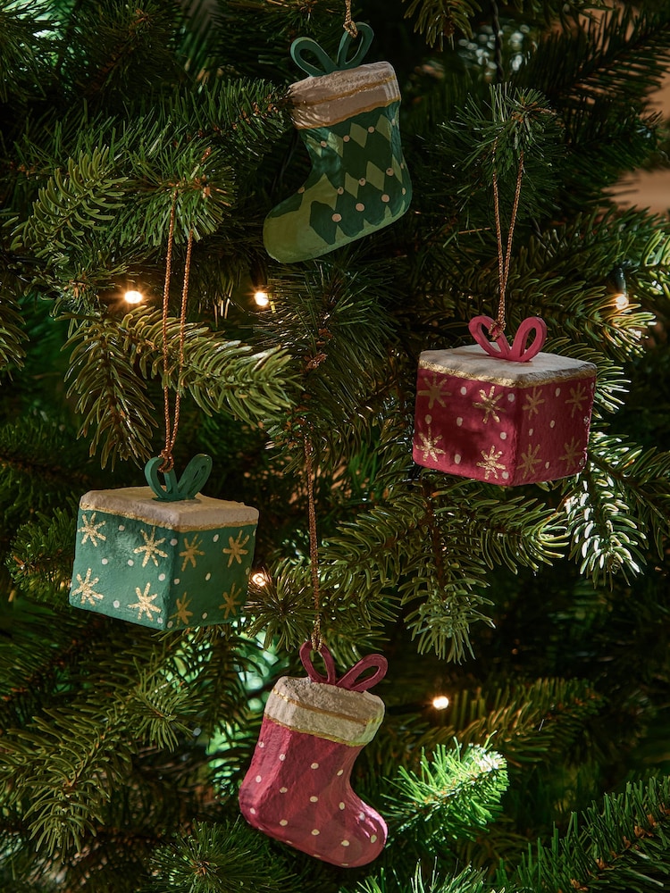 Set of 4 Red/Green Christmas Shaped Baubles - Image 1 of 3