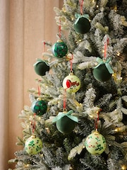 Set of 9 Green Robin Foliage Christmas Baubles - Image 1 of 5