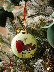 Set of 9 Green Robin Foliage Christmas Baubles - Image 2 of 5