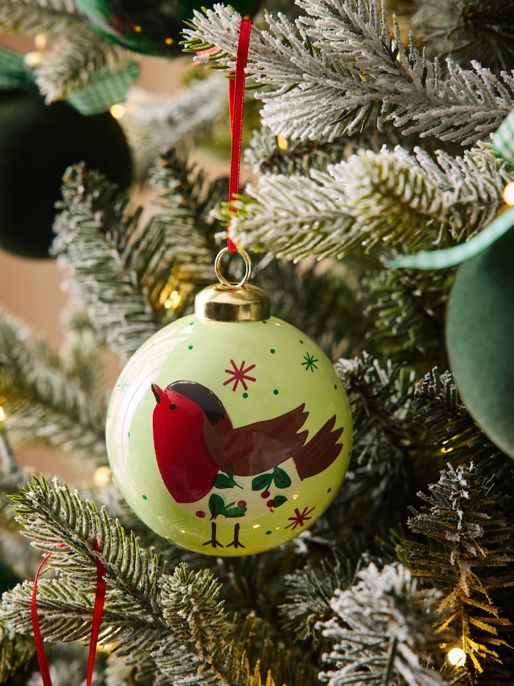 Set of 9 Green Robin Foliage Christmas Baubles - Image 2 of 5 Set of 9 Green Robin Foliage Christmas Baubles - Image 2 of 5