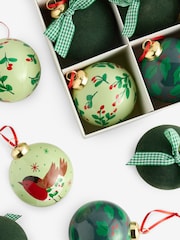 Set of 9 Green Robin Foliage Christmas Baubles - Image 4 of 5