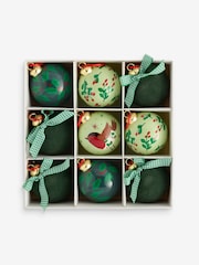 Set of 9 Green Robin Foliage Christmas Baubles - Image 5 of 5