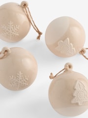 4 Pack Natural Ceramic Christmas Baubles - Image 4 of 4