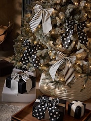 Set of 6 Monochrome Bow Christmas Baubles - Image 1 of 4
