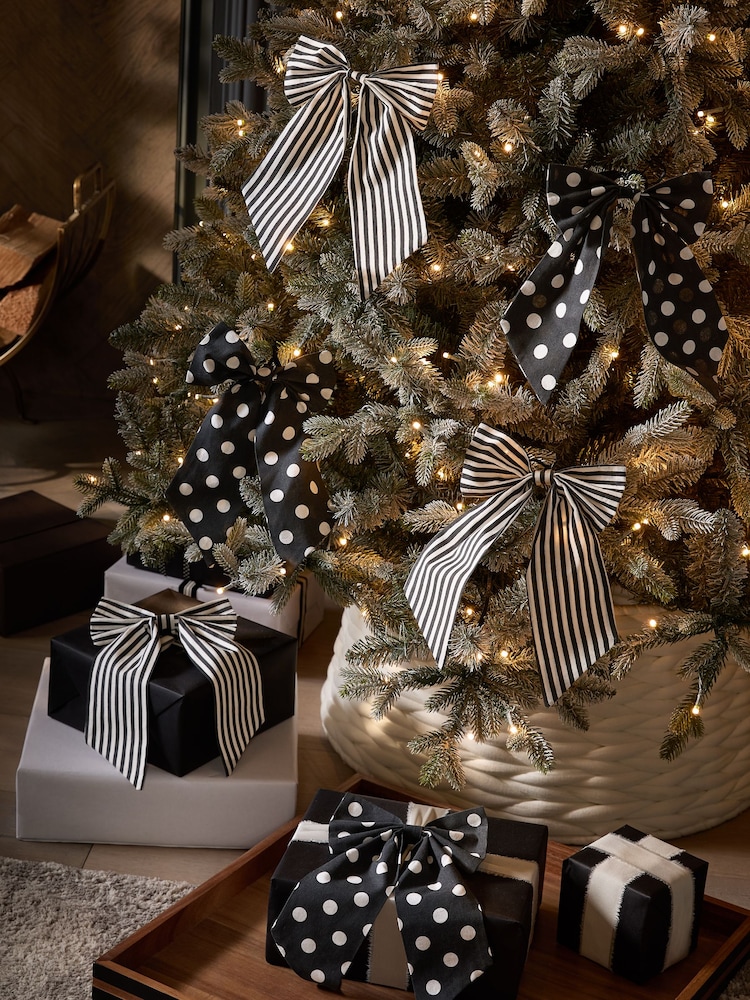 Set of 6 Monochrome Bow Christmas Baubles - Image 1 of 4 Set of 6 Monochrome Bow Christmas Baubles - Image 1 of 4
