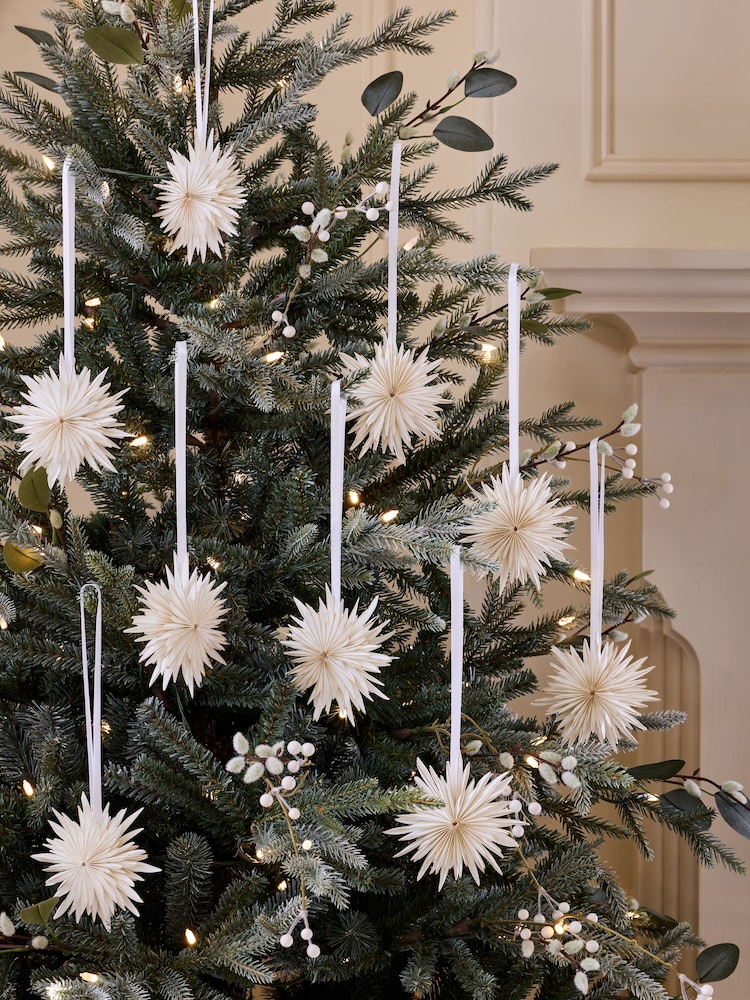 Set of 9 White Paper Starburst Christmas Baubles - Image 1 of 2 Set of 9 White Paper Starburst Christmas Baubles - Image 1 of 2