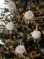 Set of 5 White Fur Baubles - Image 1 of 2